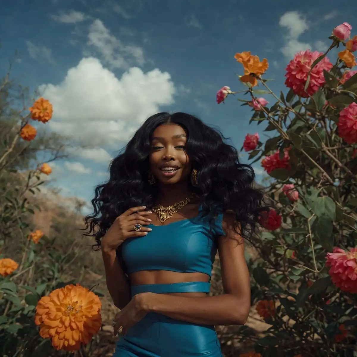 A depiction of SZA is an American singer-songwriter