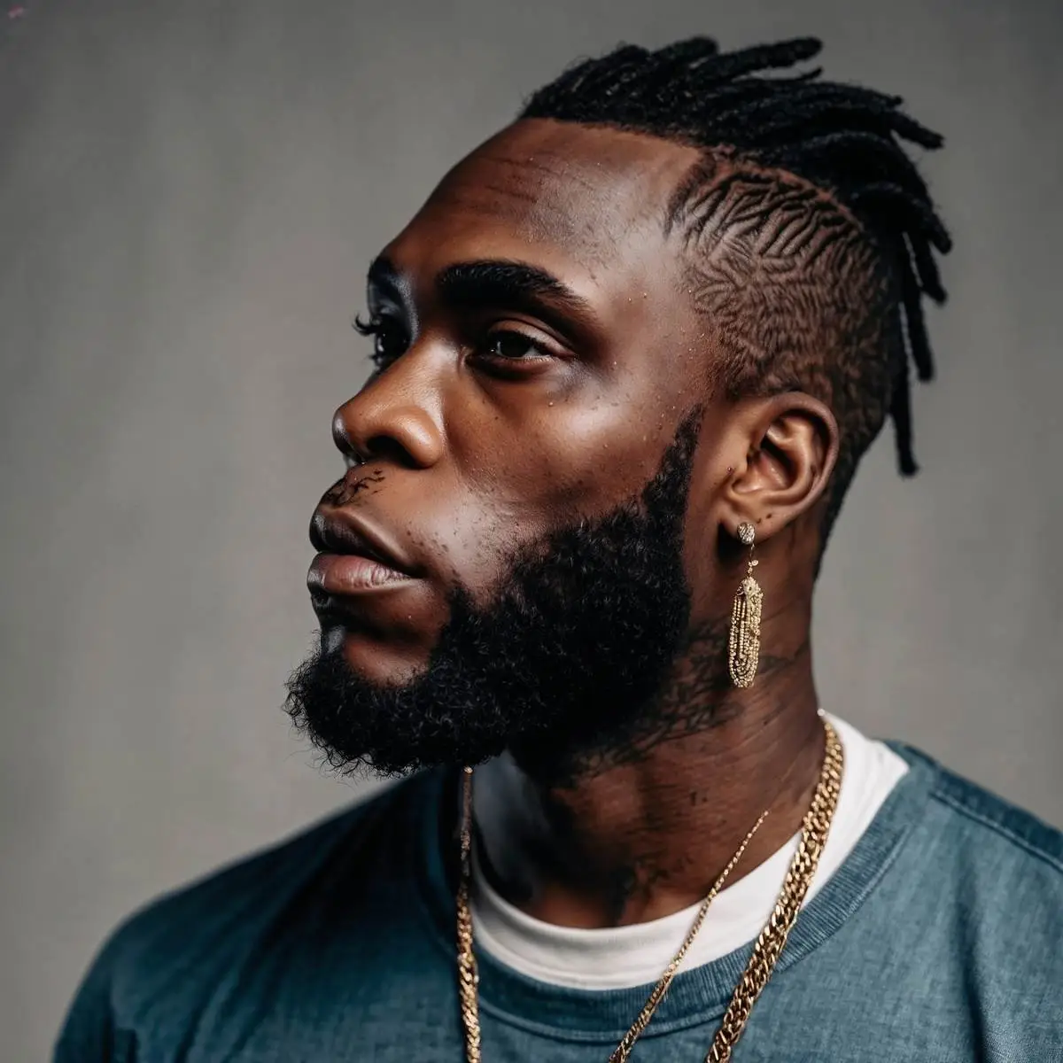 A depiction of side view of Burna boy